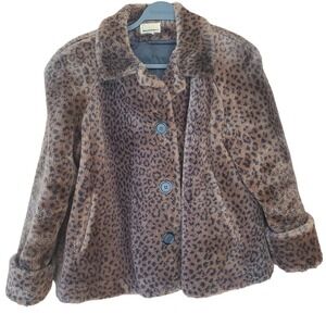 Lorovi Animal Print Faux Fur Swing Coat Size M Brown Black Retro Rave Barbie